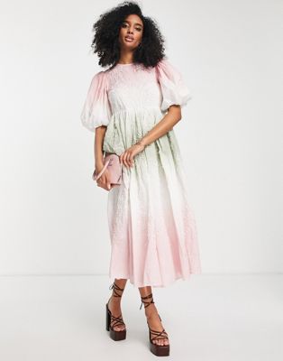 ASOS EDITION embroidered ombre midi dress