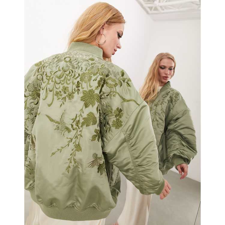 Green floral 2025 bomber jacket