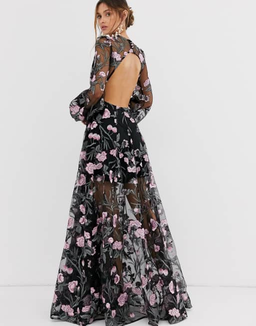 Asos edition floral embroidered cheap maxi dress with open back