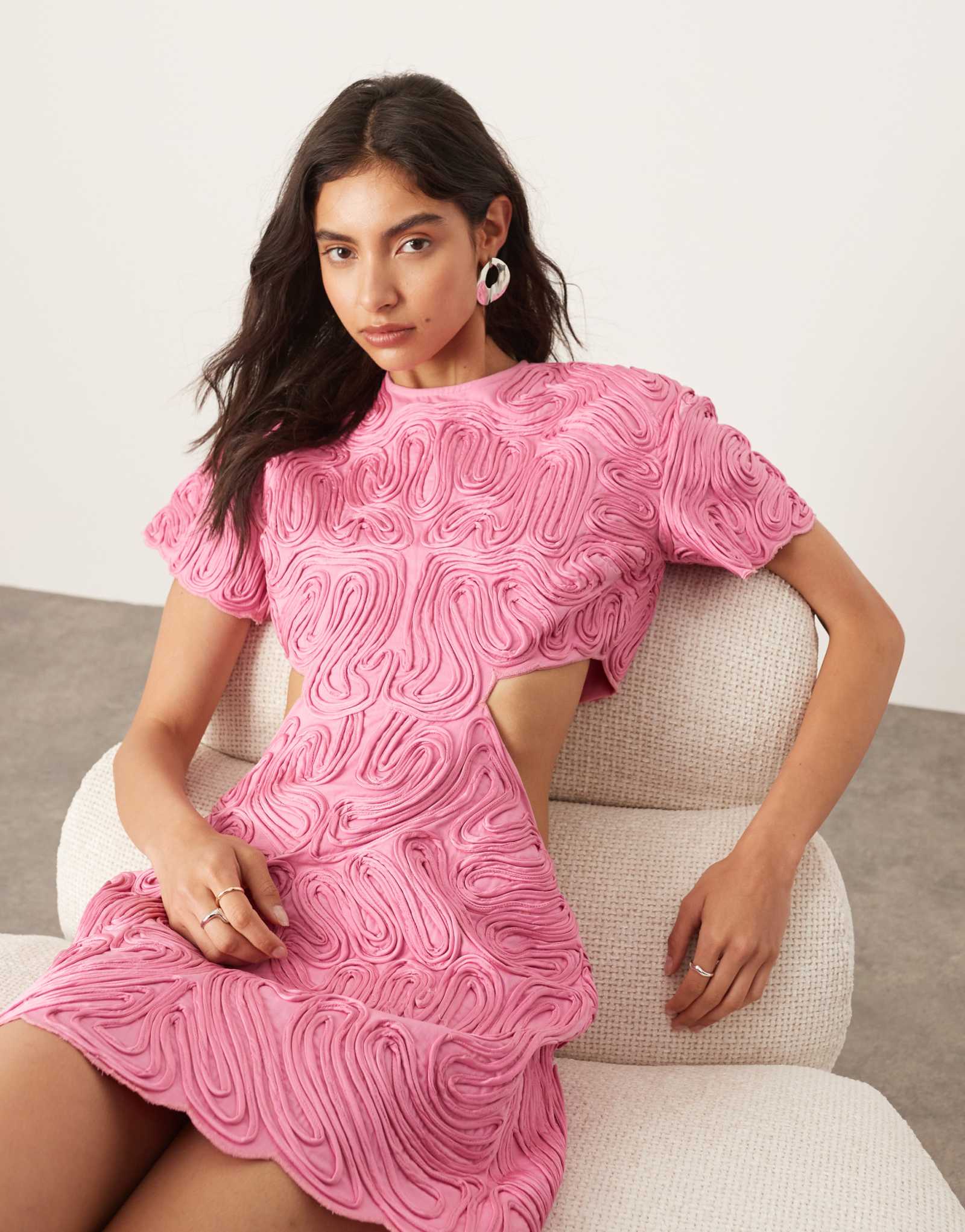 Розовое мини-платье с вышивкой из атласа cornelli от ASOS EDITION