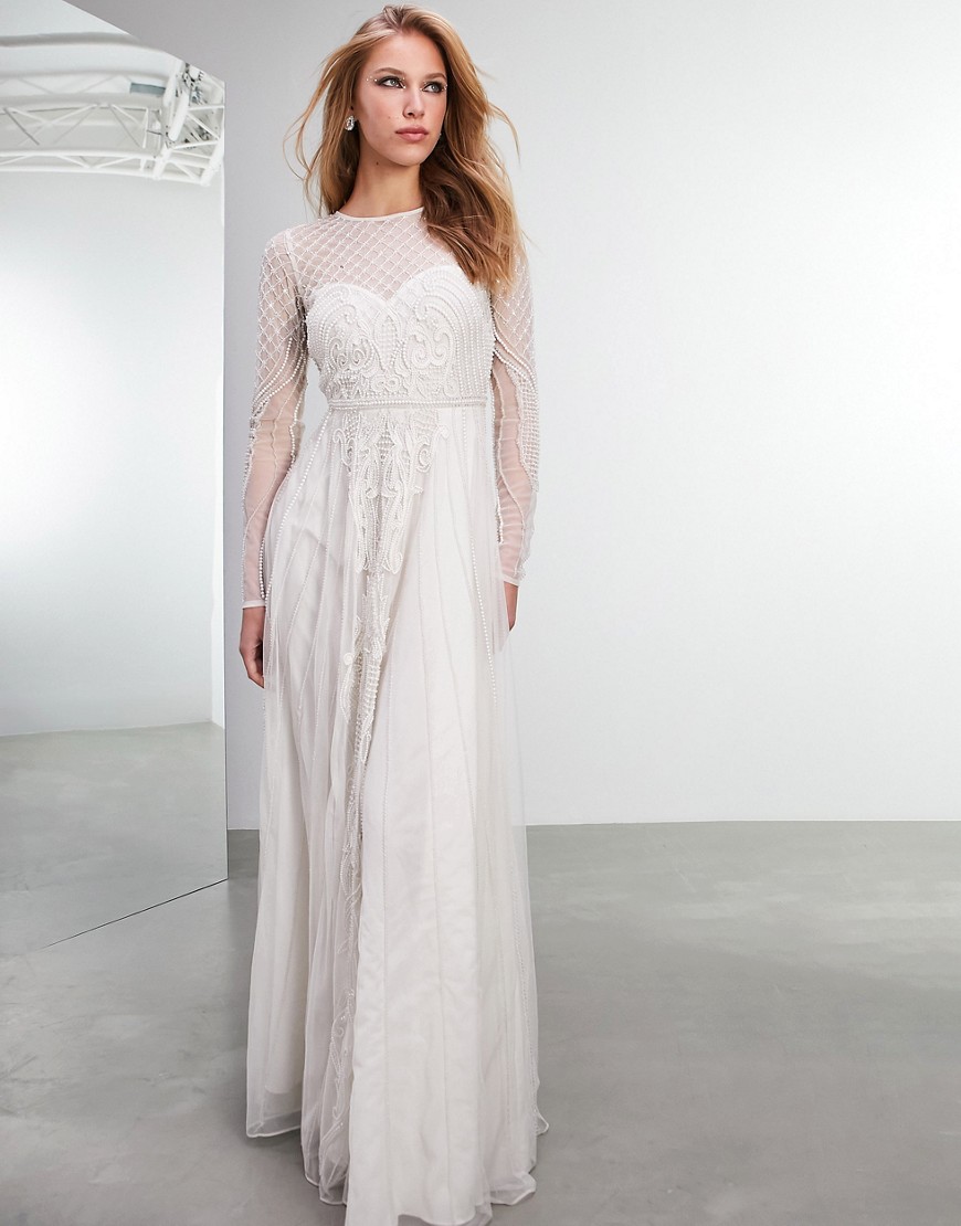 ASOS EDITION Emilia pearl embellished wedding dress with cutwork details-White