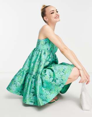 ASOS EDITION ASOS EDITION empire mini trapeze cami dress in green floral jacquard