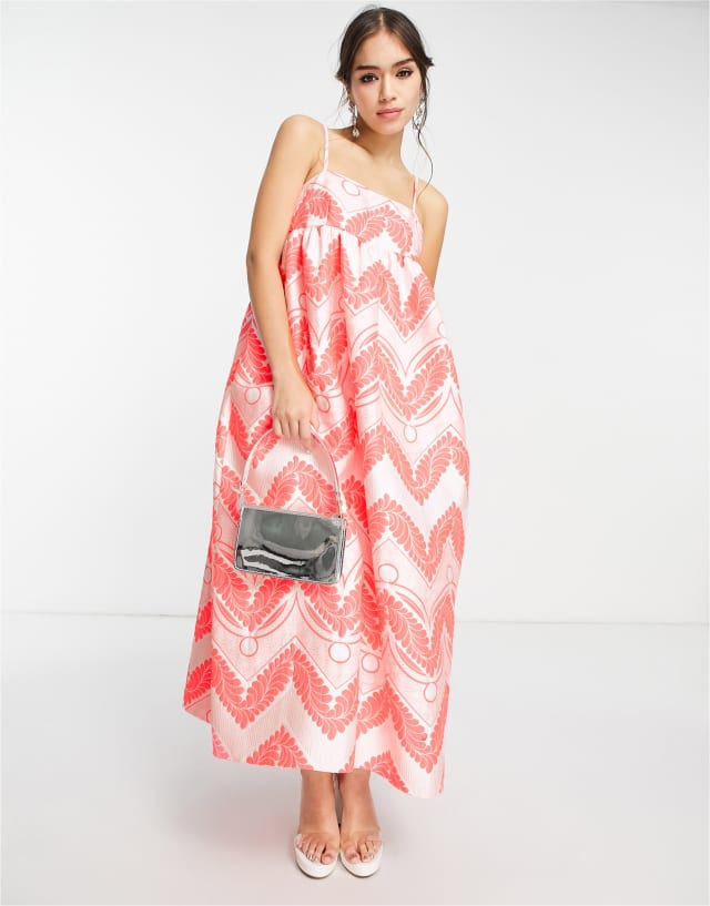 ASOS EDITION empire trapeze midi dress in neon jacquard