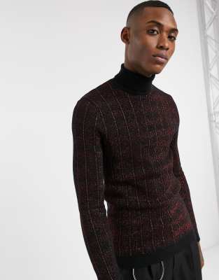 Asos Edition Enger Pullover In Metallic Rot Mit Rollkragen Und Zopfmuster Asos