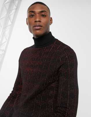 Asos Edition Enger Pullover In Metallic Rot Mit Rollkragen Und Zopfmuster Asos