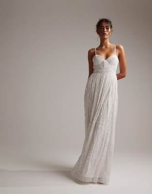 Asos Design Curve Esme Embellished Corset Cami Wedding Dress With Full Skirt In Ivory-white