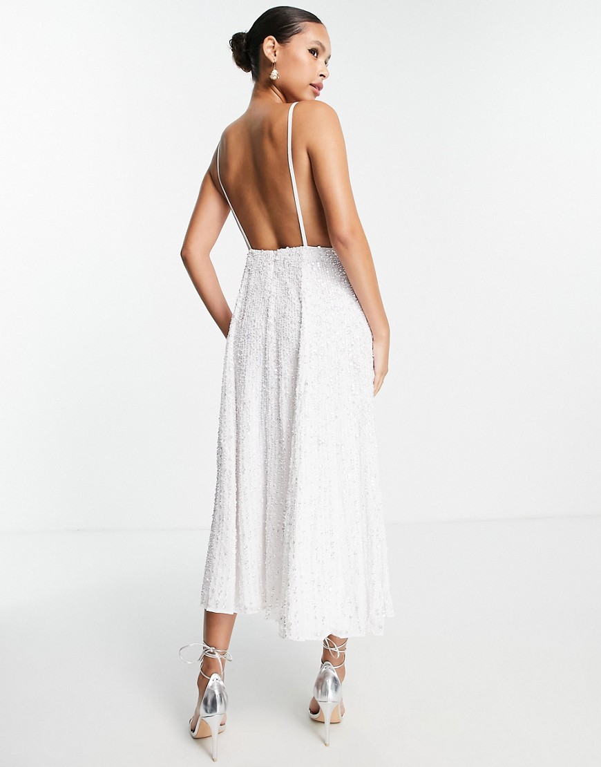 Asos Design Eva Embellished Cami Midi Wedding Dress In Ivory-white