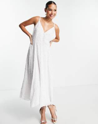 ASOS EDITION Eva embellished cami midi wedding dress in ivory | ASOS