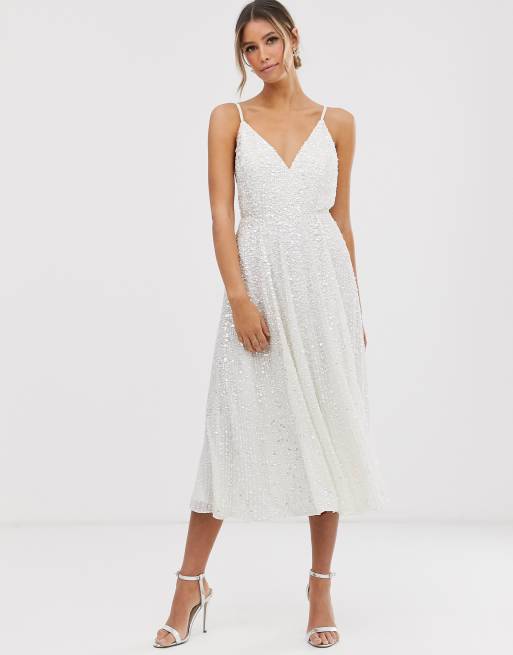 Asos Edition Eva Verziertes Brautkleid In Midilange Mit Tragern Asos