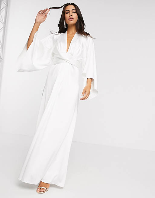 ASOS EDITION extreme cape sleeve maxi wedding dress in ivory