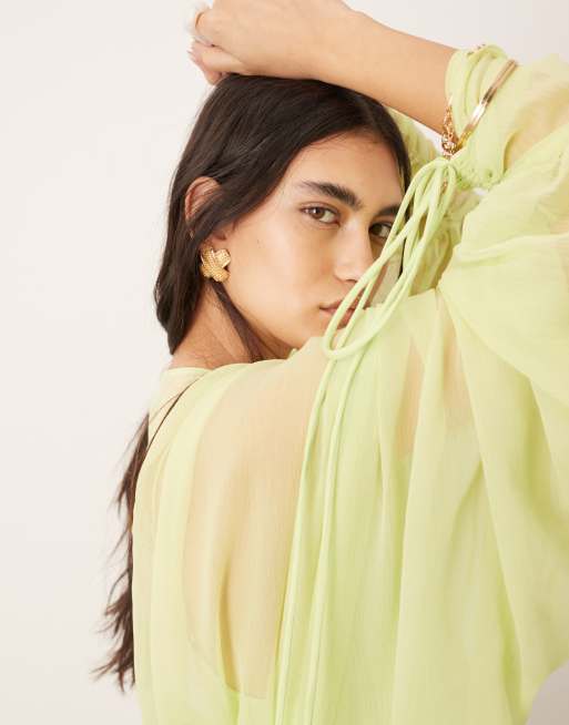 ASOS EDITION extreme chiffon gathered waist maxi dress in apple green, 4 of 4
