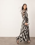 [ASOS EDITION] ASOS EDITION extreme chiffon gathered waist maxi dress mono stripe print-Multi 6 Mono Stripe Print