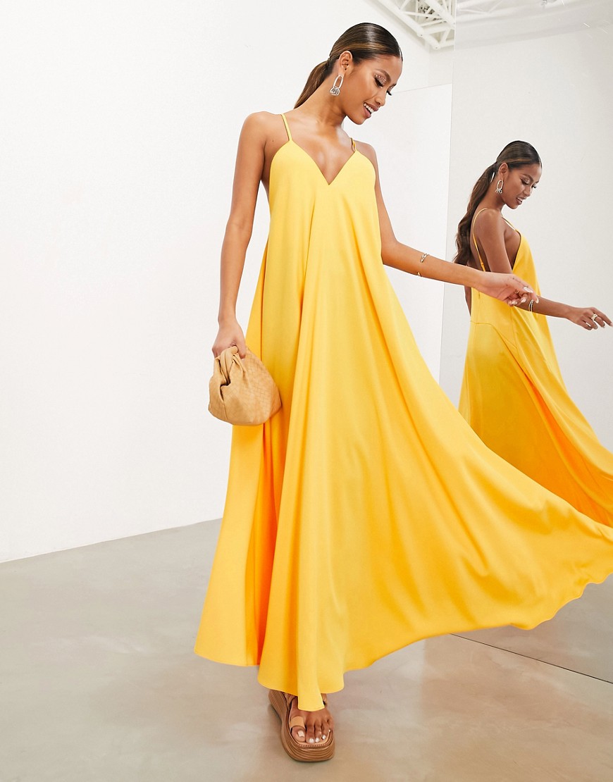 Asos Design Extreme Full Cami Maxi Dress In Orange