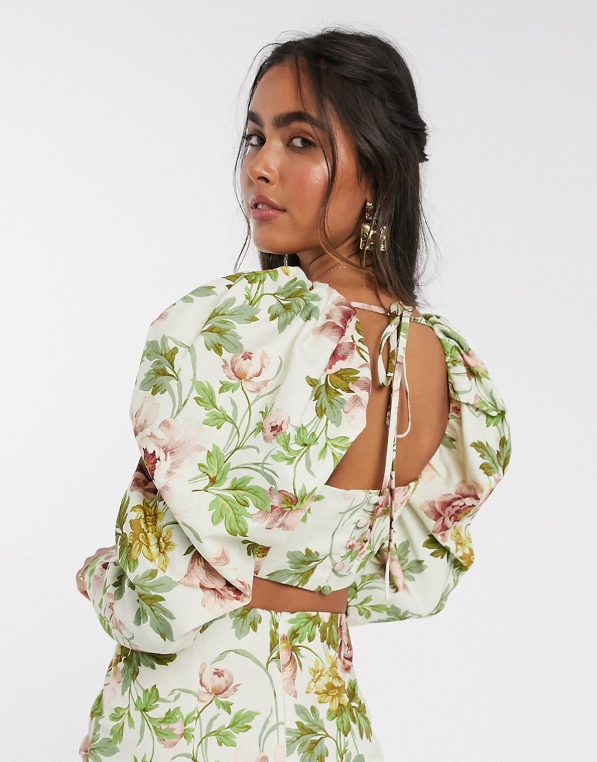 ASOS EDITION extreme puff sleeve top in romantic floral print-Multi