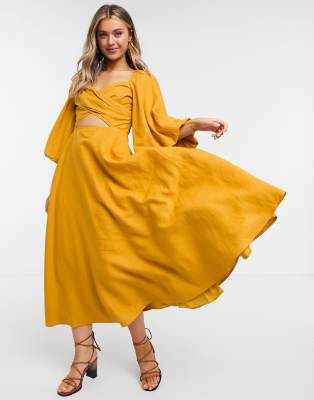 mustard midi dress with sleeves