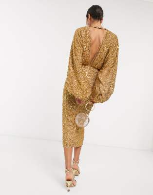 asos edition sequin midi dress with blouson sleeve