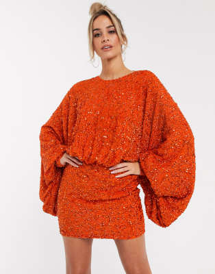 asos orange sequin dress
