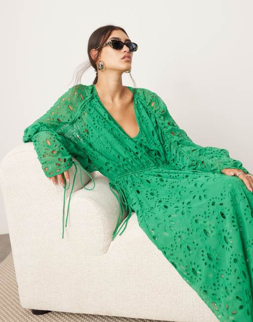 ASOS EDITION eyelet extreme gathered waist maxi dress in