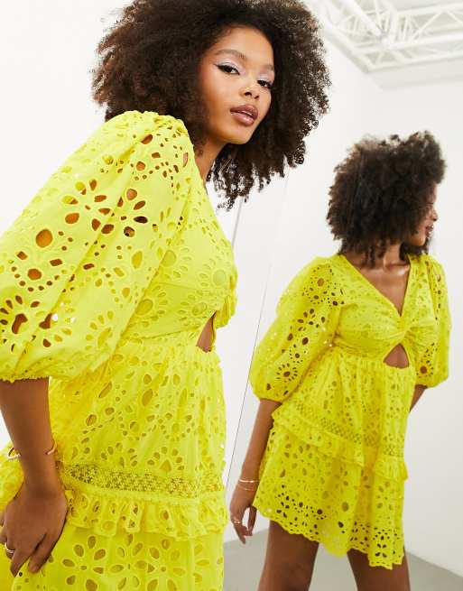 Zara yellow 2025 puff sleeve dress