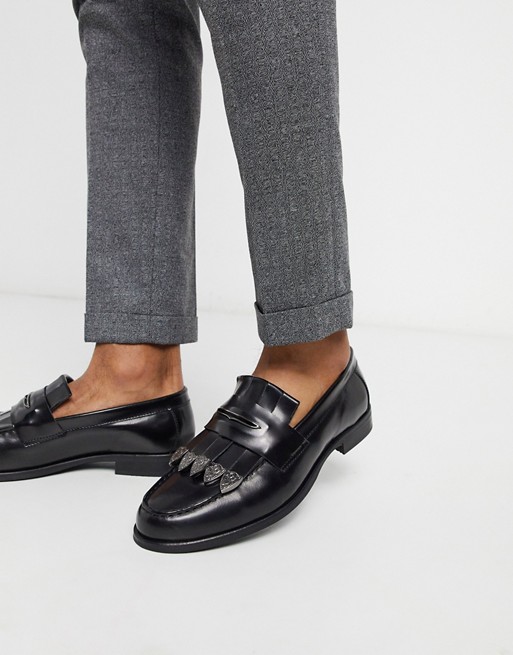 ASOS EDITION faux leather loafer in black crock with metalwork