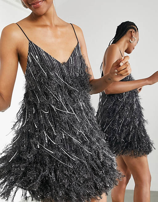 Mini dress with feathers