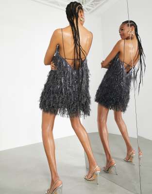 asos sequin feather dress