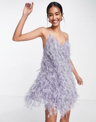 ASOS EDITION sequin and faux feather mini dress with low back in lilac