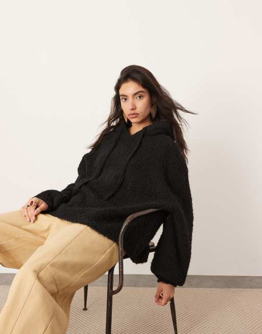 ASOS Edition - Felpa con cappuccio oversize in maglia bouclé nera