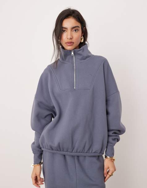 ASOS Edition - Felpa oversize premium pesante blu ardesia con zip corta - view 1