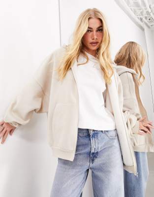ASOS Edition - Felpa premium oversize pesante color avena con cappuccio e chiusura con zip