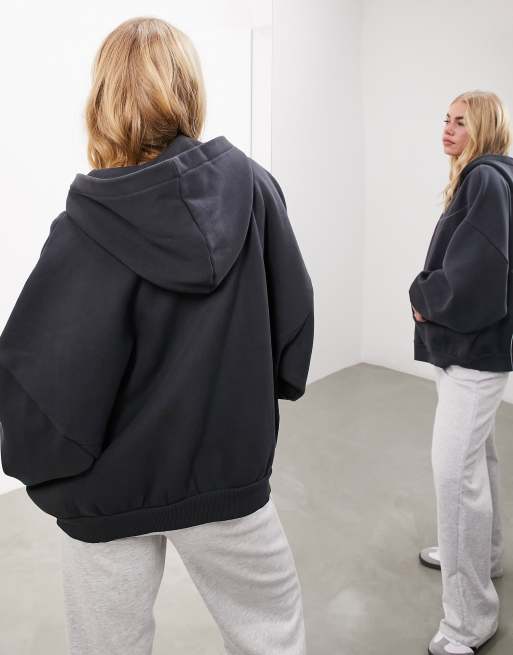 ASOS Edition - Felpa premium oversize pesante grigio antracite con cappuccio e chiusura con zip, 3 di 4