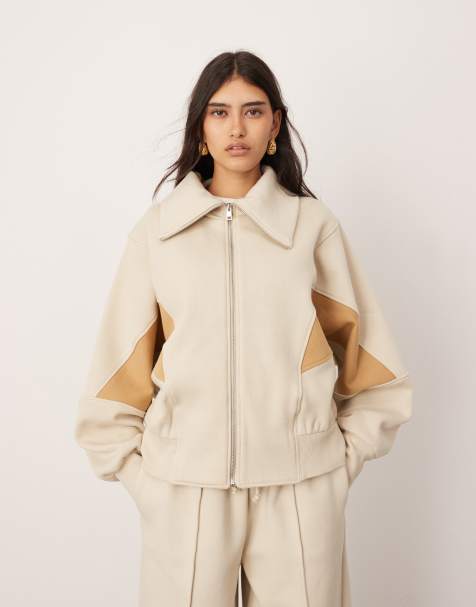 ASOS Edition - Felpa premium pesante color avena e cammello con colletto oversize e chiusura con zip - view 1