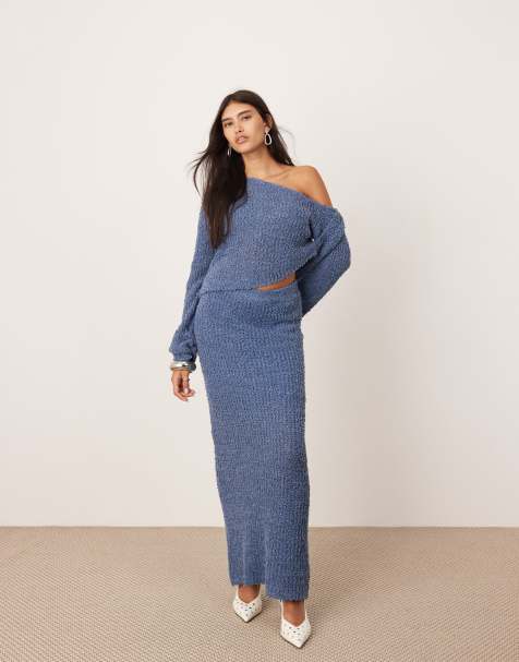 ASOS EDITION fine knit midaxi skirt co-ord in slate blue - view 1