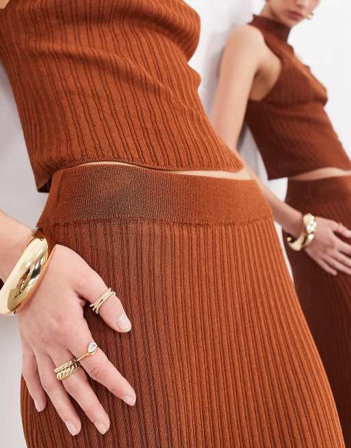 ASOS EDITION fine knit sheer maxi skirt in rust - part of a set | ASOS