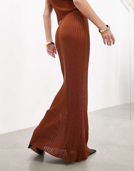 ASOS EDITION fine knit sheer maxi skirt in rust - part of a ASOS EDITION fine knit sheer maxi skirt in rust - part of a
