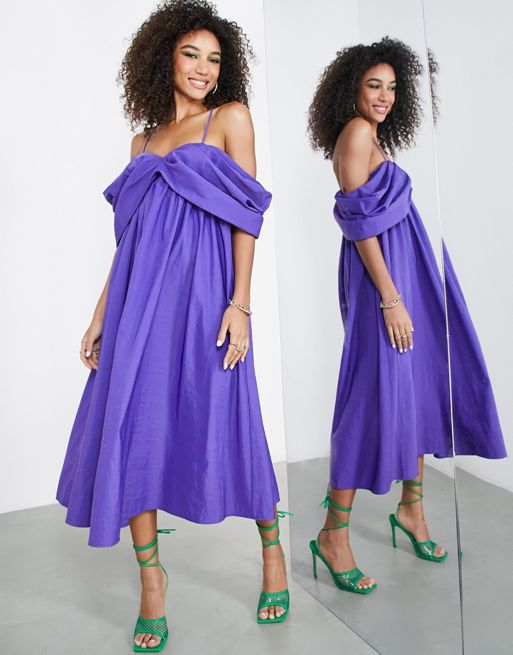 ASOS EDITION – Fioletowa sukienka midi na ramiączkach z odsłoniętymi  ramionami | ASOS