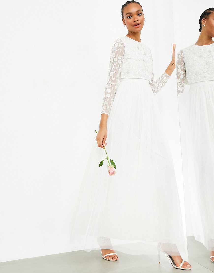 ASOS EDITION Fleur embellished crop top wedding dress-White