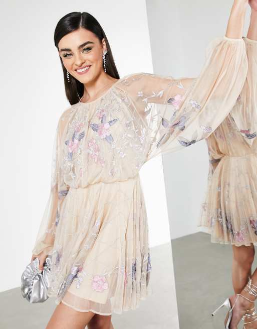 Asos edition floral beaded mesh dress 2024 with balloon sleeve