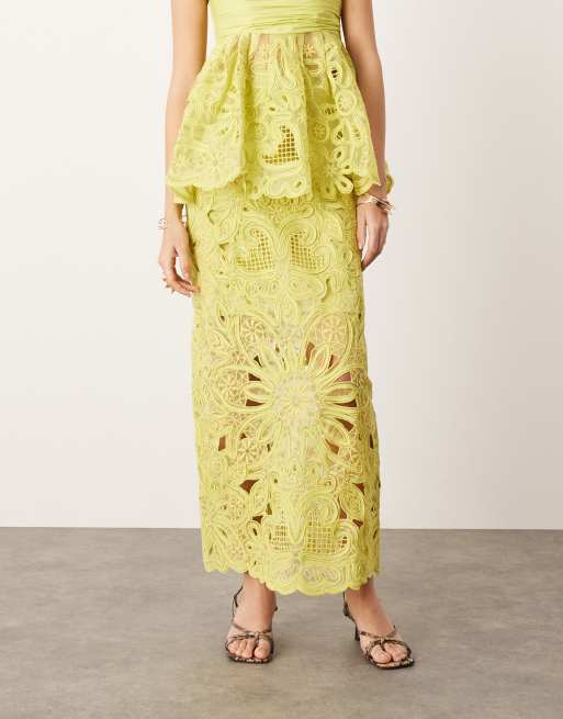 ASOS EDITION floral cornelli column midi skirt in lime part of a set ASOS