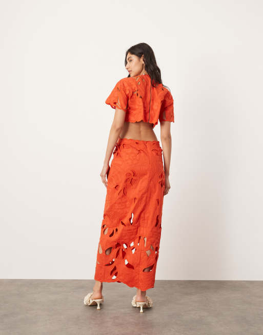 ASOS EDITION floral cut work cut out waist midi dress in red ASOS