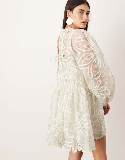 ASOS EDITION floral cutwork embroidered organza mini dress in sage 