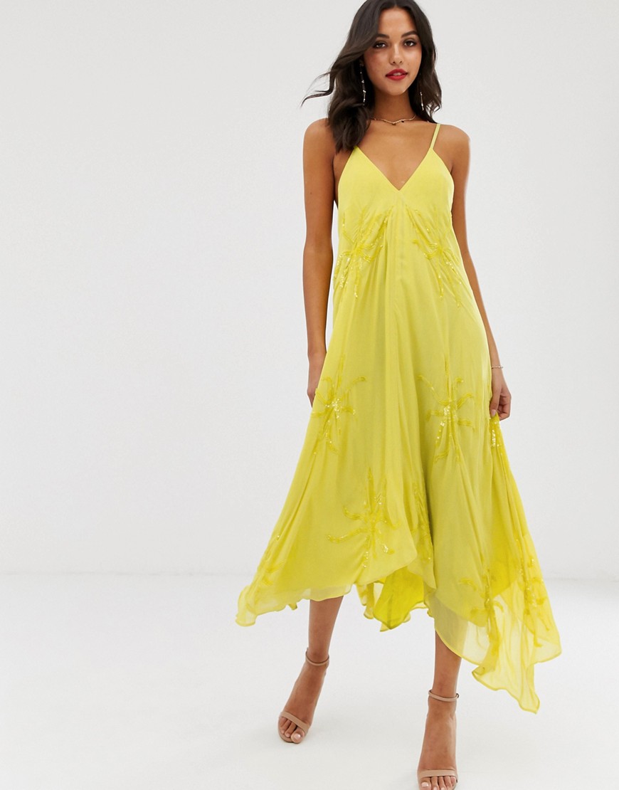 ASOS EDITION floral embellished cami trapeze dress-Yellow