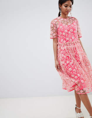 asos pink floral midi dress