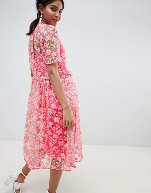 ASOS EDITION floral embellished drop waist smock midi dress