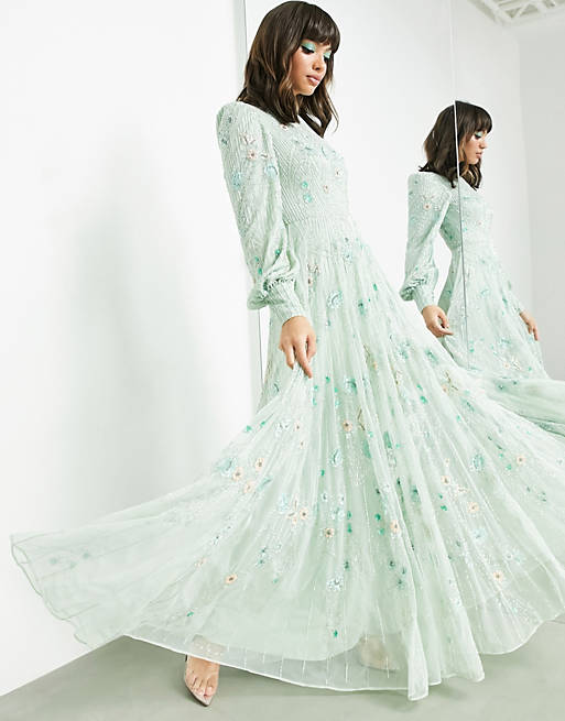 ASOS EDITION floral embellished maxi dress in green