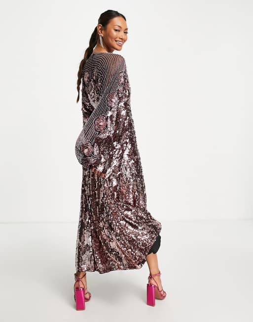 Asos edition sequin midi dress with store blouson sleeve