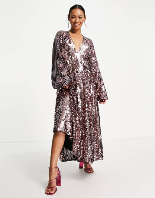 Asos edition sequin midi 2025 dress with blouson sleeve