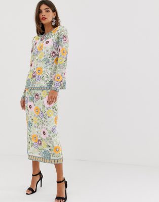 asos floral midi skirt