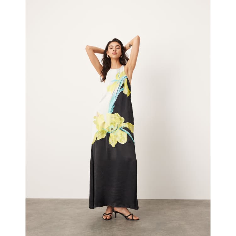 ASOS EDITION floral embroidered colorblock racer neck maxi dress in black |  ASOS