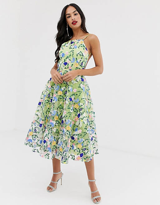 ASOS EDITION floral embroidered halter prom midi dress | ASOS